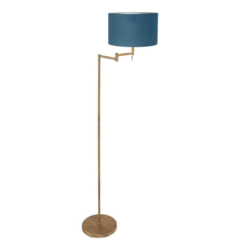 Steinhauer Vloerlamp Bella brons met blauwe stoffen kap