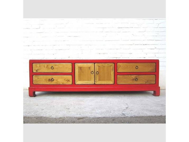 Luxury-Park-Direct Kommode China Lowboard TV Kommode roter Rahmen Duotone Optik.Luxury Park