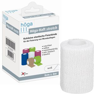 Höga Fixierbinden Haft Stretch, weiß, selbsthaftend, reißbar, 4m x 8cm