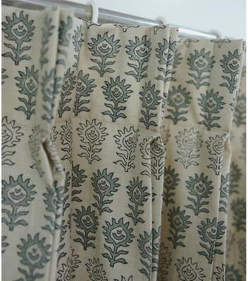 Fabdivine Block Print Linen Drape Pinch Pleat Curtain Panel Window Coverings Cottage Floral Treatments, Surajmukhi