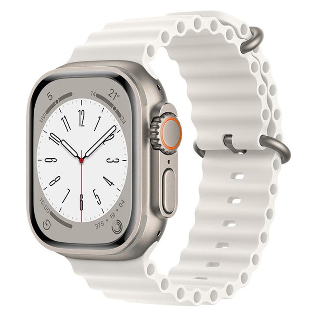 Techsuit - Watchband (W038) - Apple Watch 1/2/3/4/5/6/7/8/9/10/SE/SE 2 (38/40/41/42mm) - White (Silicone, Stainless Steel) (56341253)