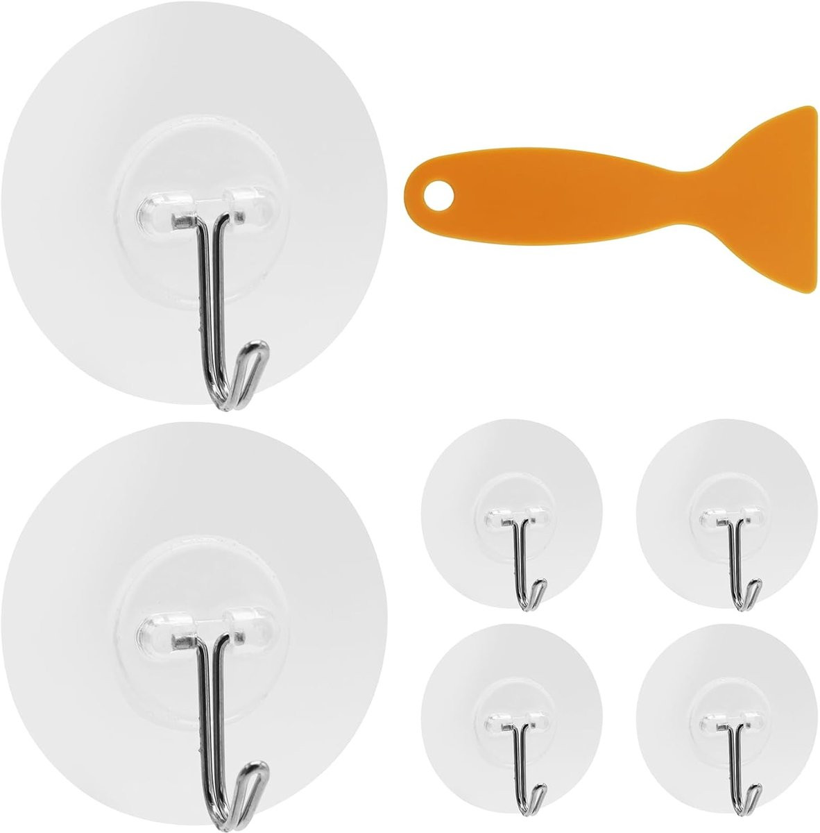 Set van 7 transparante zelfklevende wandhaken met schraper voor keuken, badkamer en toilet