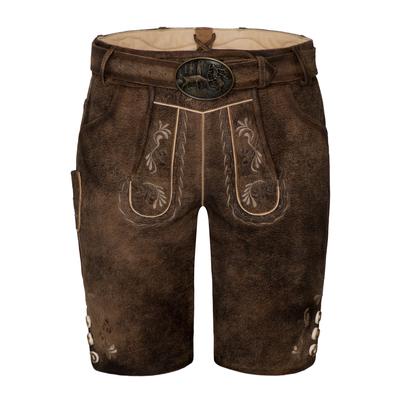 Lederhose SPIETH & WENSKY "Spieth & Wensky Lederhose Fredo", Herren, Gr. 60, braun (bison, st 253 stein), festlich, regular fit, Hosen, Trachten Lederhose mit Gürtel und Hirschmotiv