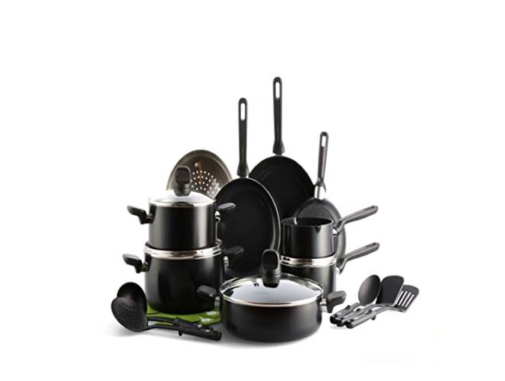 GreenPan Memphis 20-teiliges Kochgeschirr-Set, gesunde keramische Antihaftbeschichtung, PFAS-frei, induktionsgeeigent, spülmaschinenfest, backofenfest, Schwarz