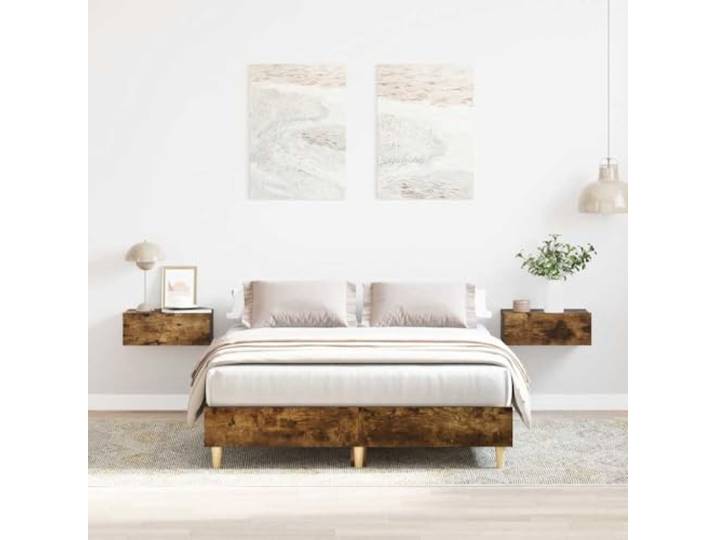 RJPLMFV Bettgestell, 140 x 190 cm, Raucheiche, Holz Ohne Matratze, Lattenrost inklusive, robuste Füße, langlebig und stabil