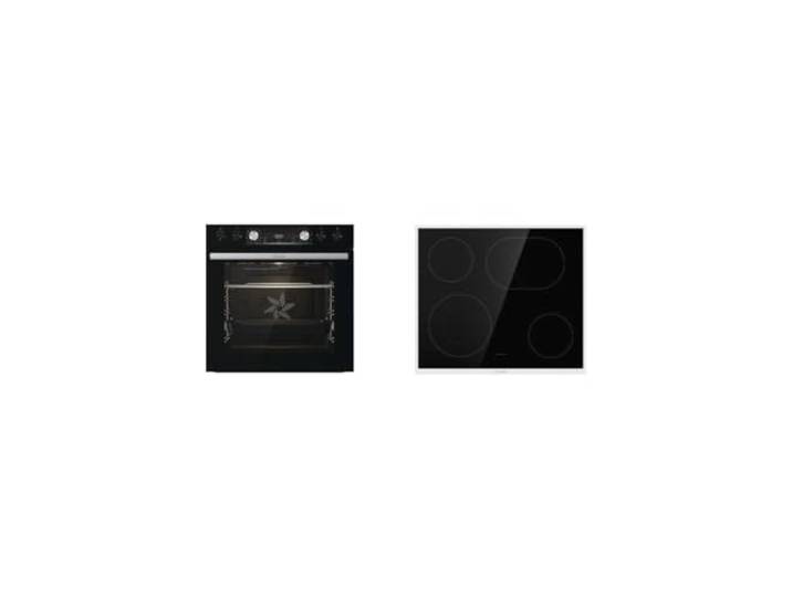 Gorenje Einbau-Herd-Set Black Set 4 mit Glaskeramik-Kochfeld, Heißluft, 77 Liter, ExtraSteam, GentleClose & Open, EcoClean, AirFry, PizzaMode, PerfectGrill, Teleskopauszüge, Schwarz