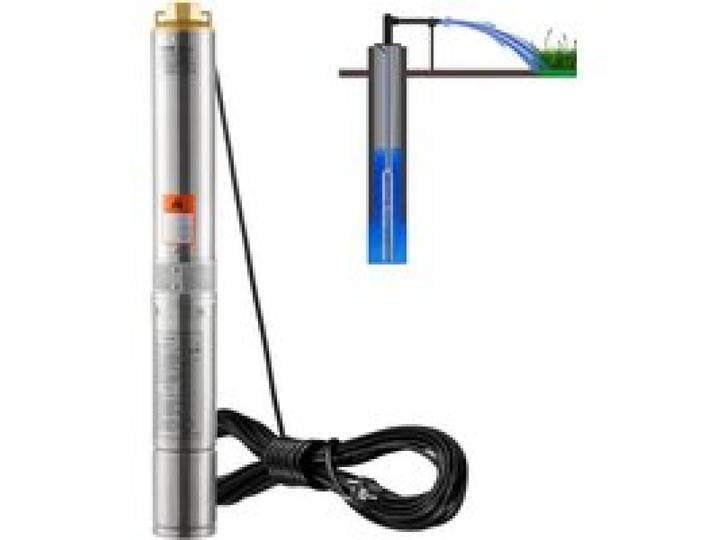 VEVOR Pompe Immergée pour Puits Profond, 370 W, Pompe à Eau en Acier Inoxydable, Débit 5,3 m³/h, 50 m, avec Cordon Électrique 9,1 m, Pompe Étanche IP68 pour Usage Domestique, Irrigation Industrielle