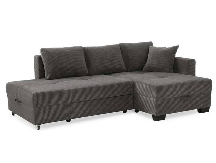 Ecksofa Schwenkfunktion Doppelbett Schlafcouch Bettkasten Cord in Dunkelgrau / 15214