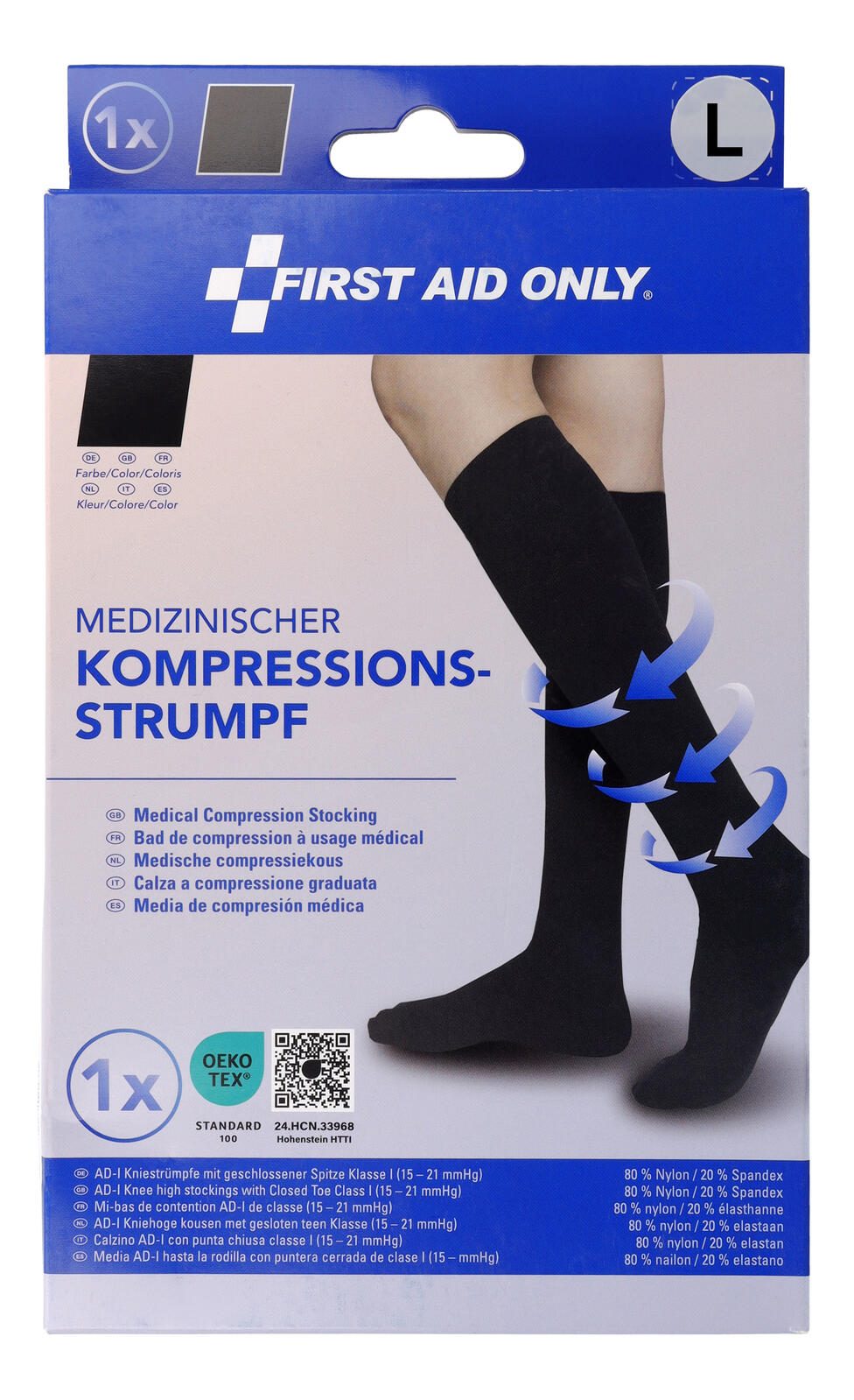 FIRST AID ONLY® Kompressionsstrümpfe, geschlossene Spitze schwarz Größe L 1 St. P-10081