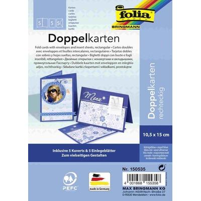 Folia Klappkarten/Doppelkarten für Einladungen, Glückwunsch- oder Grußkarten, 10,5x15cm, königsblau, 5 Karten + Kuverts + Einlagen