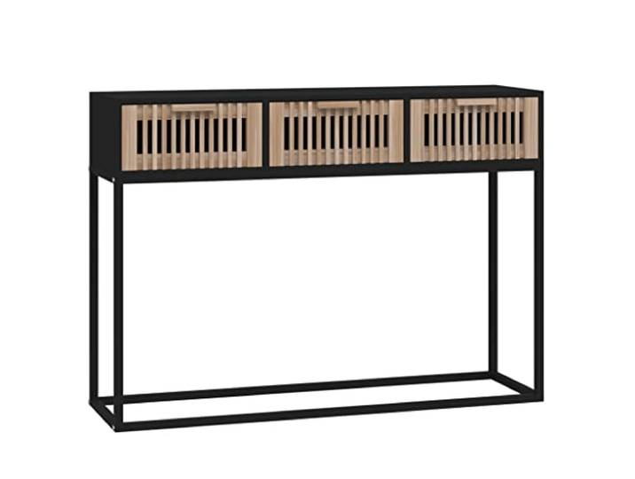 GKHPYURE Konsolentisch, Schwarz, 105 x 30 x 75 cm, aus mehrschichtigem Holz 3 Schubladen, Eisenfüße, massives Kiefernholz, Wandbefestigung, Beinhöhe 57 cm