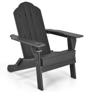 Costway Foldable Weather Resistant Patio Chair with Built-in Cup Holder-Black