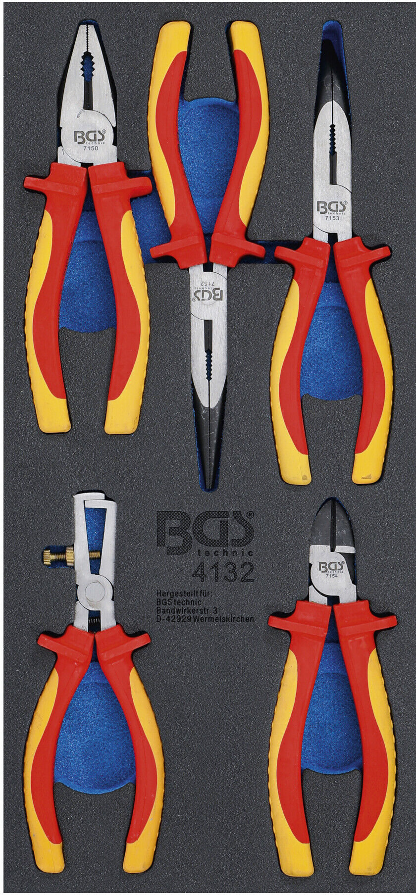 BGS Werkstattwageneinlage 1/3: VDE-Zangen-Satz 5 teilig ; BGS technic (4132)