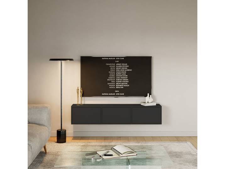Meuble TV mural Framme Panneau de particules revêtu Noir/Noir 150cm