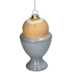 Christbaumschmuck Glas 11,2cm Frühstücksei Kugeln Weihnachtsbaum Anhänger Weihnachten Christbaumanhänger Weihnachtsbaumschmuck Hellblau Orange