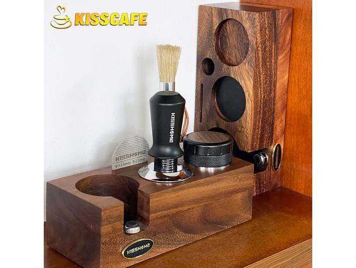 Station de bourrage pour expresso, porte-filtre à café 51MM 54MM 58MM, support de doseur en noyer pour accessoires Delonghi Breville Barista