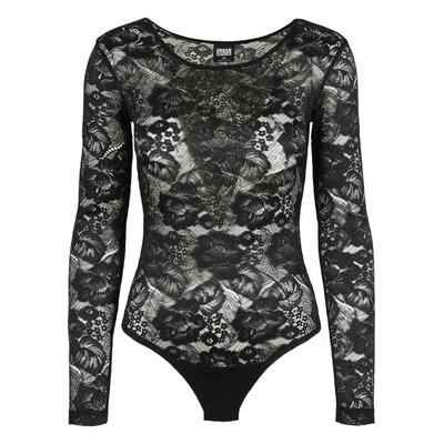 Body URBAN CLASSICS "Urban Classics Damen Ladies Lace Longsleeve Body", Damen, Gr. XXL, US-Größen, schwarz, 91% Polyamid, 9% Elasthan, Bodys Body