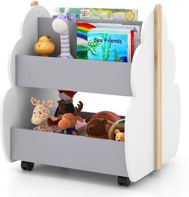 2-Tie Kids Bookshelf Childrens Toy Storage Shelf with Universal Wheels