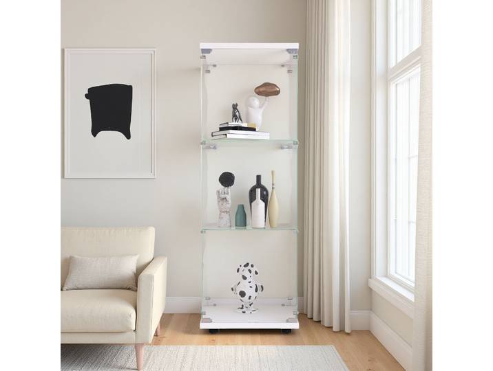 Rosahqnda Armoire vitrine en verre à trois niveaux avec portes et serrures, étagère en verre du sol au plafond pour salon/bureau