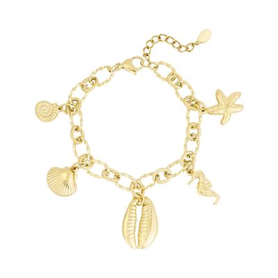 Charm-Armband ADELIA´S "Armband Charmarmband mit Meeresanhängern, 17,5 cm", goldfarben, Armbänder, Damen, yehwang_17,5, Edelstahl, Charm-Armband, Trendig mit Muschel-, Seestern- und Seepferdchen-Anhängern