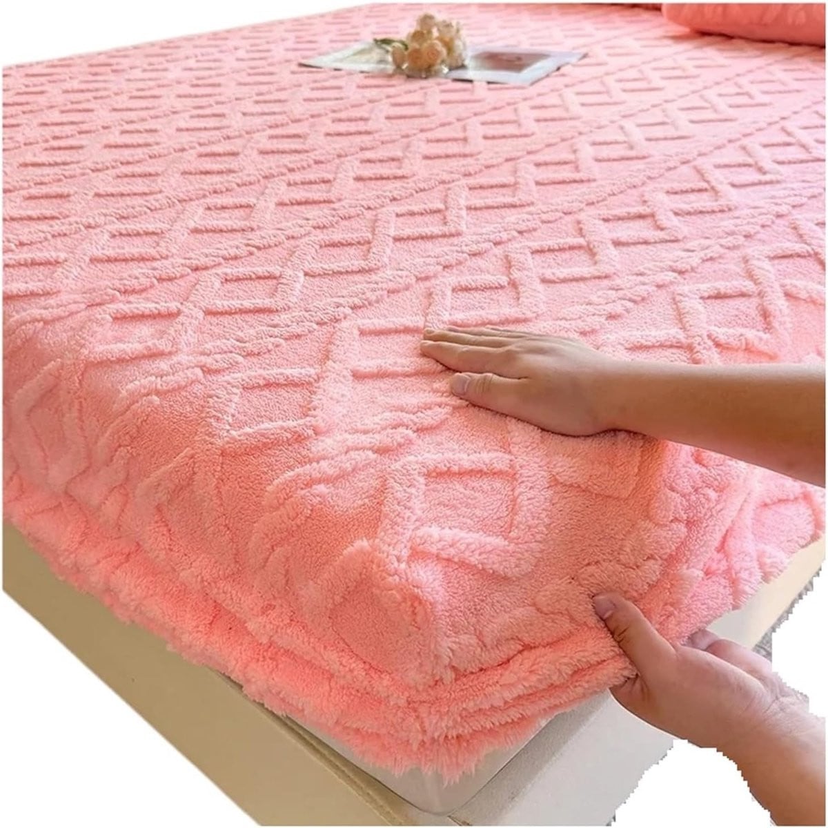 Merkloos Fleece Hoeslaken - Flanellen Laken - Roze - 90 x 200 cm