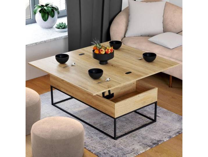 IDMARKET Table basse rectangulaire relevable convertible en table à manger DETROIT design industriel