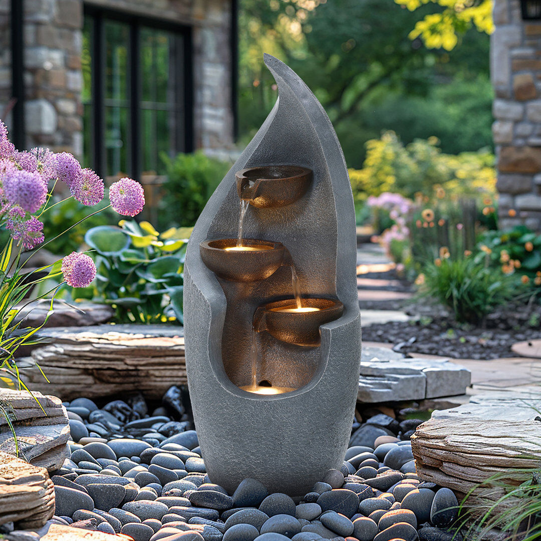 Charles Bentley Tiber Cascading Water Feature - Mains Powered Grey 67cm H X 27cm W X 27.5cm D