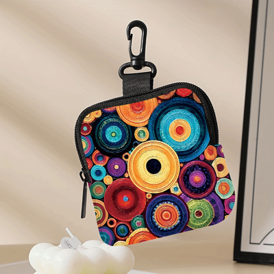 Discount Dollar Deals Mini Coin Purse, Cat Print Lightweight Waterproof Earphone Bag, Multiple Styles Artificial Leather Wallet, Friends Gift circular