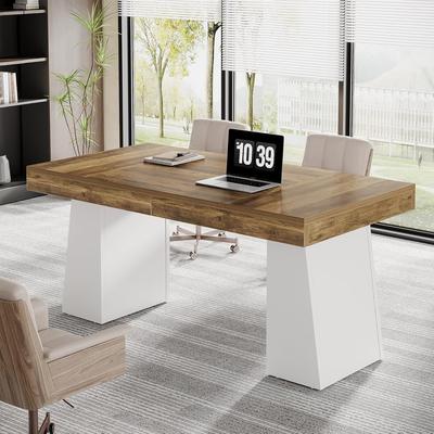 BLUEBELL 55 Inch Modern Executive Desk, Large Home Office Computer Writing Desk with Sturdy Pedestal (MDF)