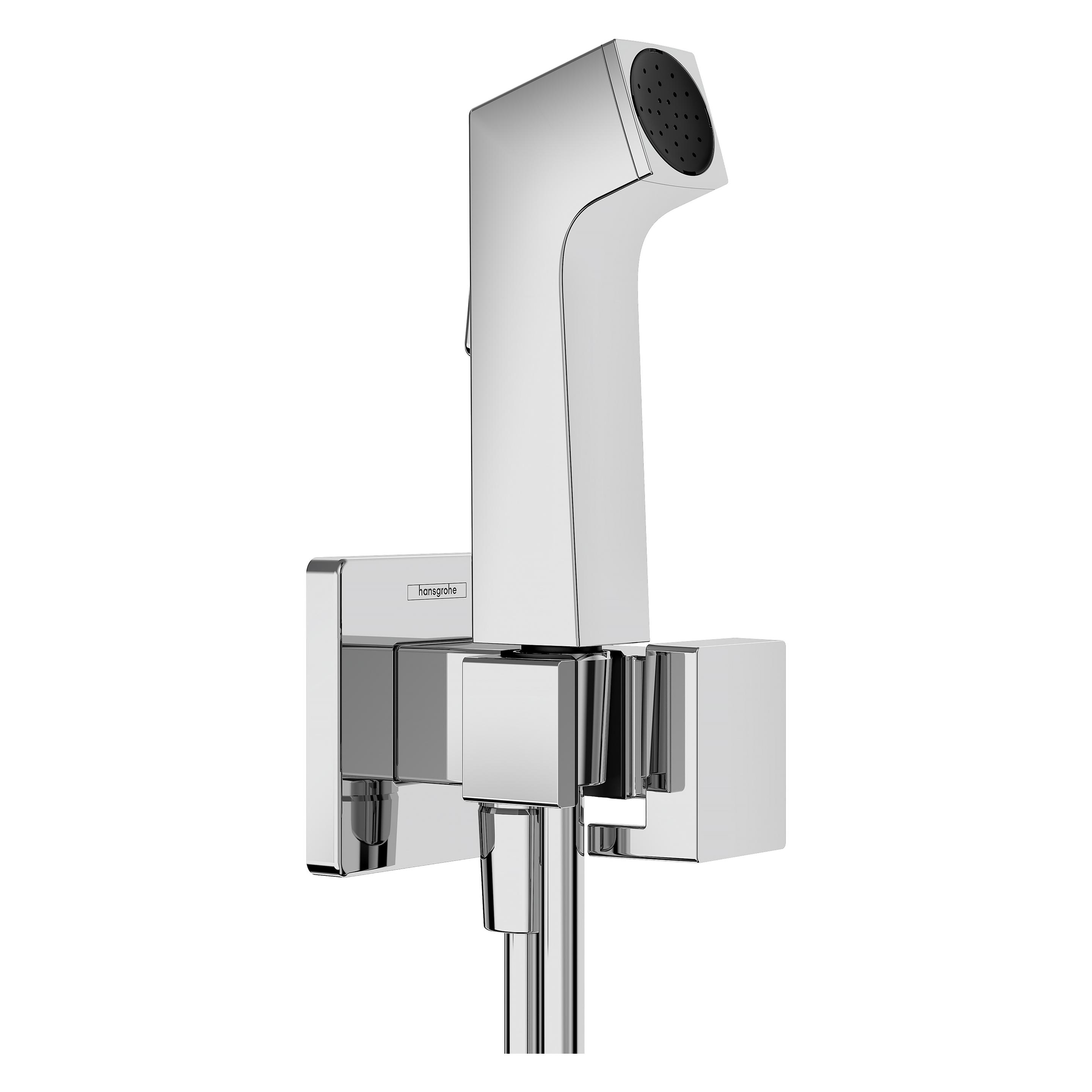 hansgrohe Bidette E Handbrause, 1jet, für Kaltwasser, mit Brausehalterung, eckiges Design, EcoSmart (29231000)