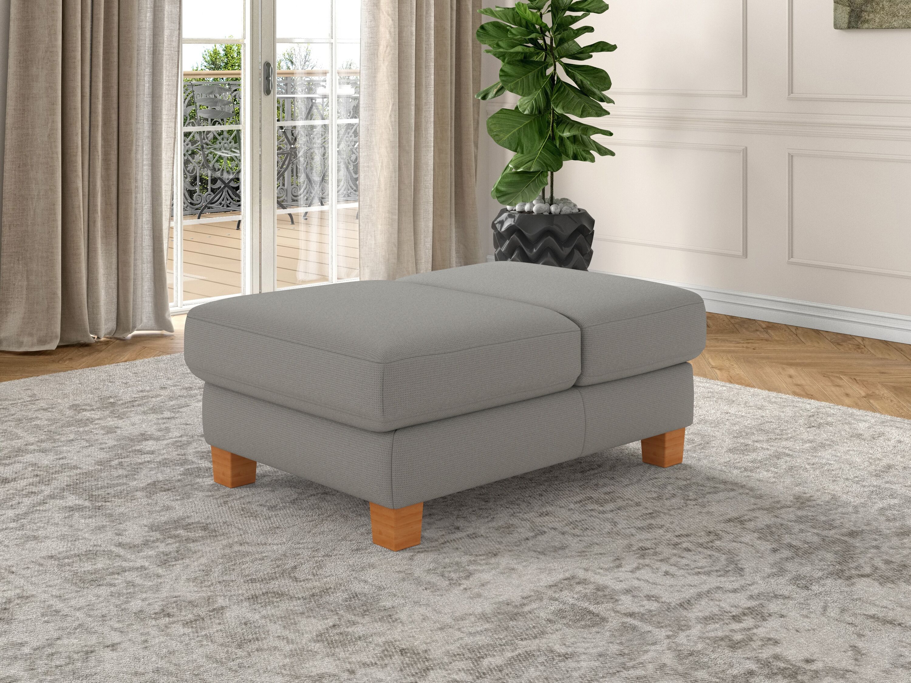 Polsterhocker SIT & MORE "Dundee", silber, B:75cm H:46cm, Hocker, Polsterhocker, mit Klappfunktion, Federkern und hochwertigen Massivholzfüssen silber B/H/T: 75cm x 46cm, Luxus-Microfaser Paris,mit Klappfunktion