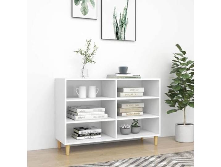 GPWERSDF Sideboard Weiß 103,5x35x70 cm Holzwerkstoff mit 6 Einlegeböden Skandinavisches Design, vier Holzbeine, vielseitig nutzbar, pflegeleichte Oberfläche