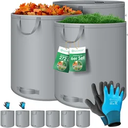 KESSER® Gartensack Set Laubsack Gartenabfallsack inkl. Handschuhe - Selbststehend 4 Griffe Stabil Robust & Faltbar - Laubsäcke Rasenschnitt Gartensäcke für Gartenabfälle Grünschnitt