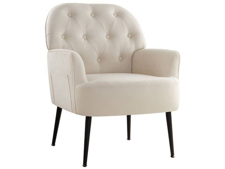 IWMH Fauteuil\, Fauteuil de télévision rétro avec pieds métalliques\, Fauteuil à oreilles avec dossier rembourré\, Fauteuil lounge pour la maison et le bureau - Lin - Beige