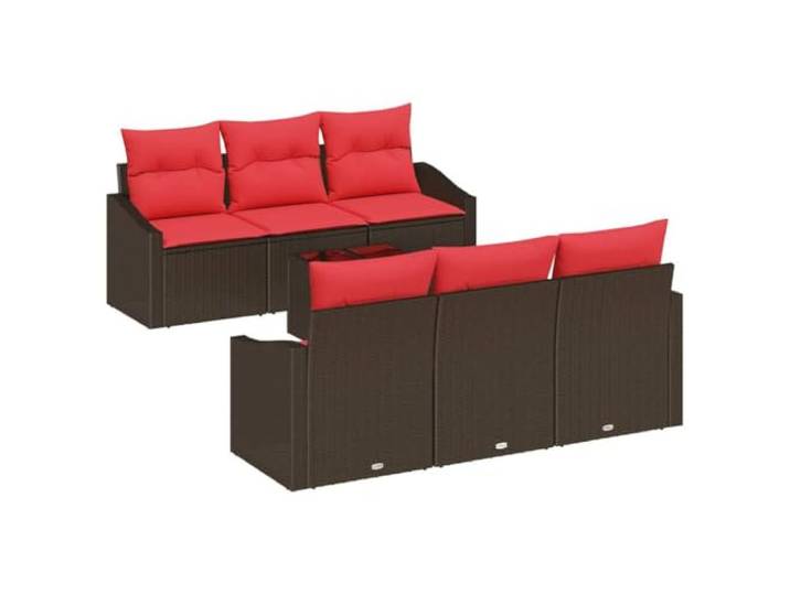 ZQQLVOO Pol Rattan Sofa Set 7 STK. Braun Rot mit Tisch Modulare Bauweise, höhenverstellbarer Tisch mit Glasplatte, abnehmbare Kissen, wasserfester Stauraum, Poly-Rattan,