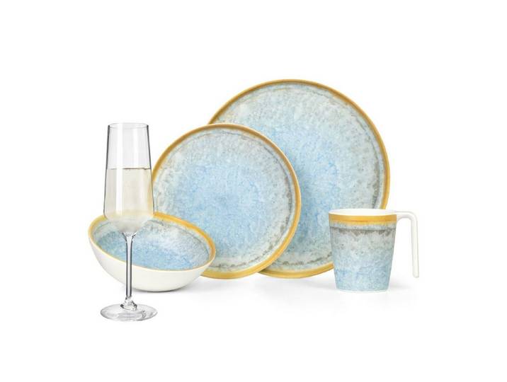 Moritz Geschirr-Set Camping Geschirr Crystal Blue + Milano Champagnergläser
