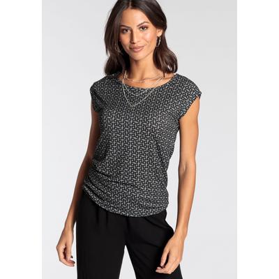 T-Shirt LAURA SCOTT, Damen, Gr. 46, grau (grau, schwarz, grafik), Single Jersey, Obermaterial: 100% Viskose, gemustert, figurumspielend hüftlang, Rundhals, Shirts T-Shirt, figurumspielende Passform, gemustert, Rundhalsausschnitt