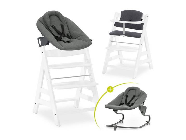 Hauck Hochstuhl Alpha Plus Newborn Set Premium, Holz Babyhochstuhl ab Geburt inkl. Neugeborenenaufsatz & Sitzpolster