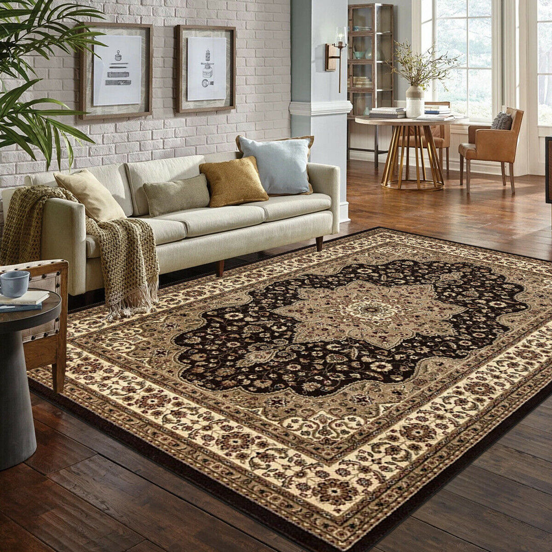 Rosalind Wheeler Jamesville Floral Area Rug Brown Rectangle 240 x 320cm