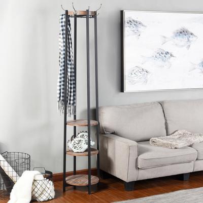 StyleCraft Home Collection Four Hook Coat Rack with Three Shelves - Black, Brown Finish