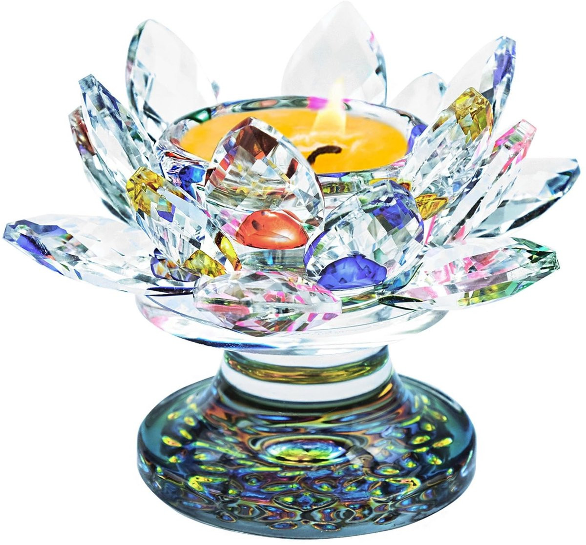 Solidchoice - Kleurrijke Crystal Lotus Kaarsenhouder van Glas