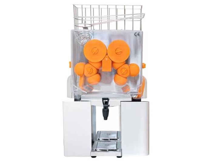 Kommerzielle automatische Orangensaftpresse Zitruspresse Orangenpresse Elektrisch; Entsafter 220V 120W Edelstahl 40–50% Ausbeute 22 Orangen pro Minute, 1,8 m Kabel Hahn, Gastro, Supermärkte, Cafes