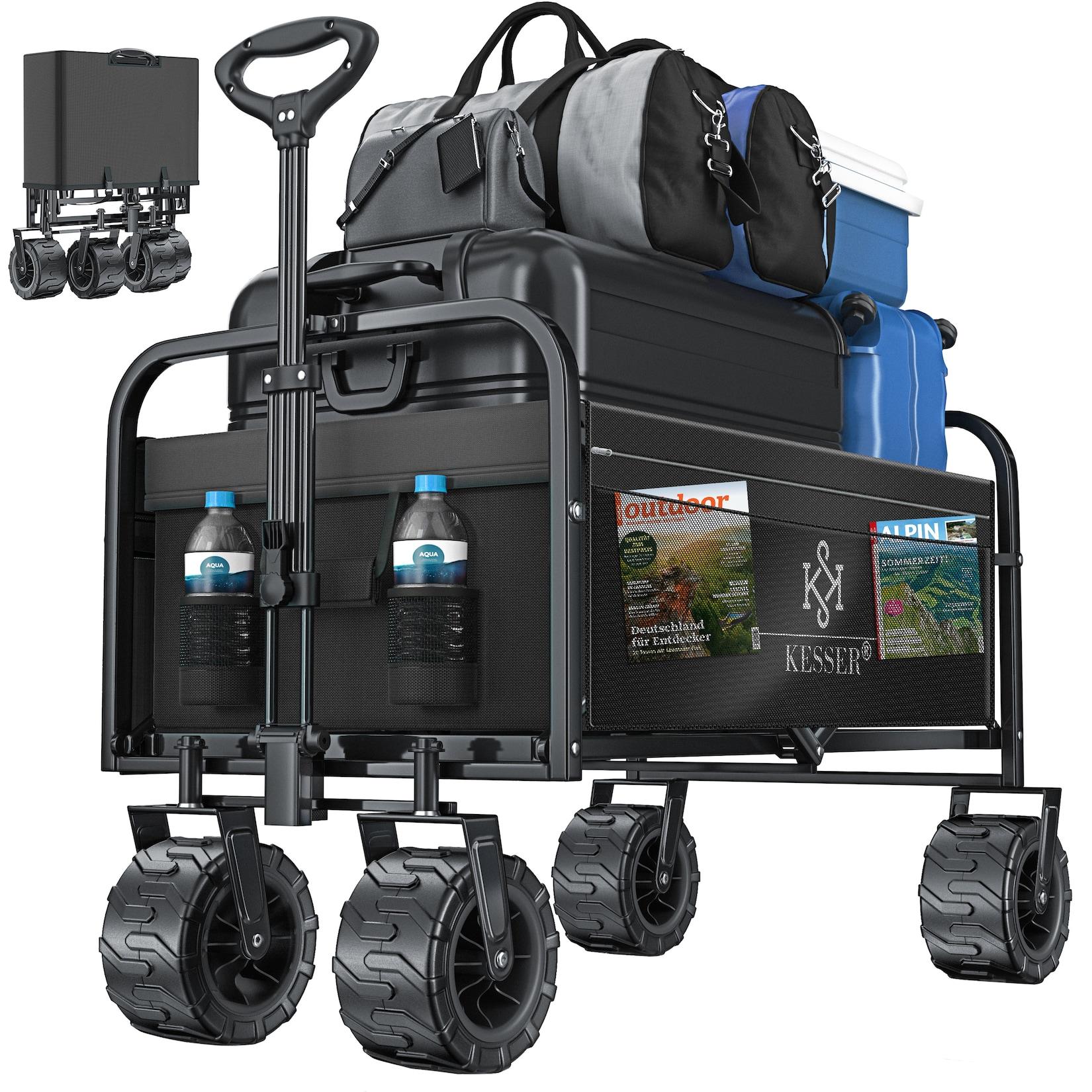 KESSER® Bollerwagen faltbar mit Breite Reifen Handwagen Transportkarre Gerätewagen inkl. 2 Netztaschen klappbar Kunststoff-Reifen bis 150 kg Tragkraft transportwagen Gartenanhänger
