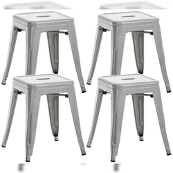 DELUKE Hocker FULDA 4er Set 40x40x46cm, Metall, Silber Küchenhocker Esszimmerhocker Stapelhocker