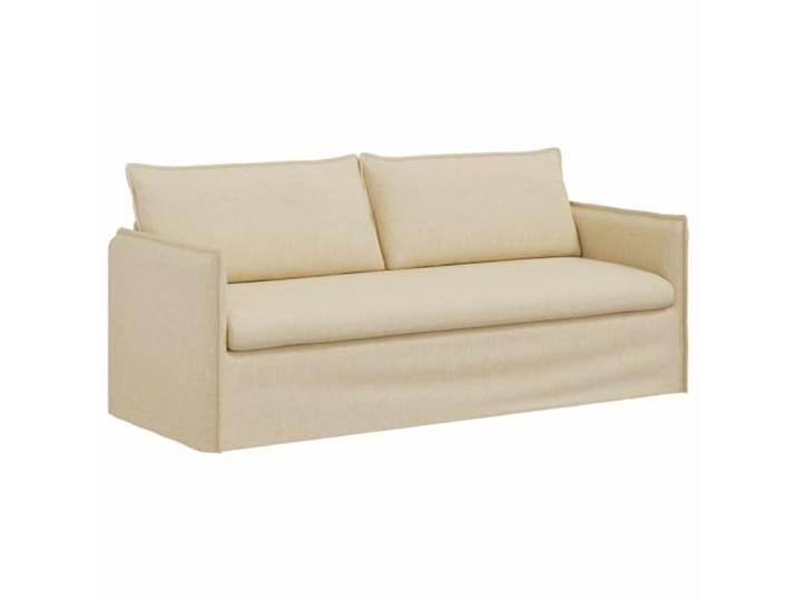 KUTYWEXFM Modular Couch Creme 3-Sitzer Polstersofa Stoff 196x82x85 cm Modernes cremefarbenes Modulsofa mit schwarzem Metallgestell und Holzwerkstoff Armlehnen für Wohnzimmer und Schlafzimmer.