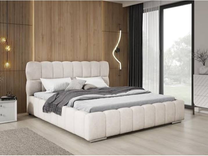 Emporius Avilla Polsterbett 160x200 Bouclé, Bett Elegantes Design - Doppelbett mit Bettkasten, Lattenrost & Kopfteil - Bouclé Creme (Anthology 1)