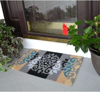 Imports Decor Damask fleur de lis Outdoor Coir Non Skid Doormat