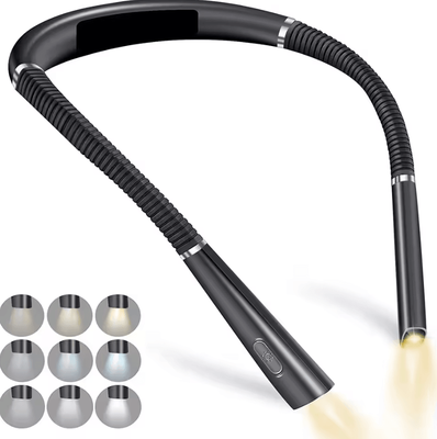 Inspire Curations Rechargeable LED Neck Reading Light 3 Color Hands Free Book Lamp black