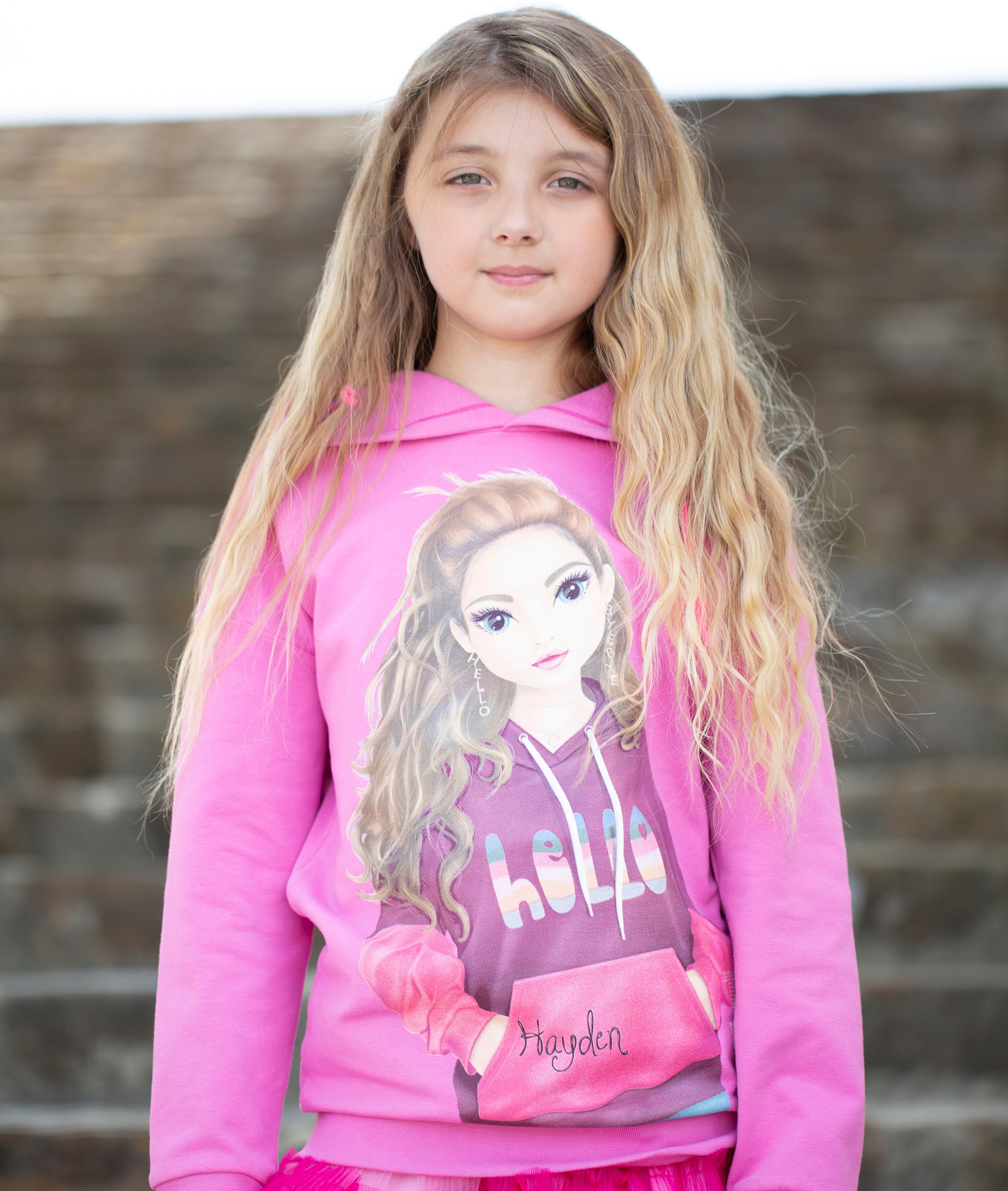 Kapuzensweatshirt TOPMODEL, Mädchen, Gr. 152, pink (super pink), Sweatware, Obermaterial: 95% Baumwolle, 5% Elasthan, bedruckt, normal, Rundhals, Sweatshirts Kapuzensweatshirt super pink 152