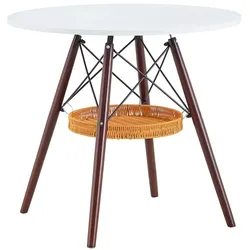 STILVORA Runder Esstisch MDF Weiß/Walnuss Ø80 cm mit geflochtenem Ablagekorb